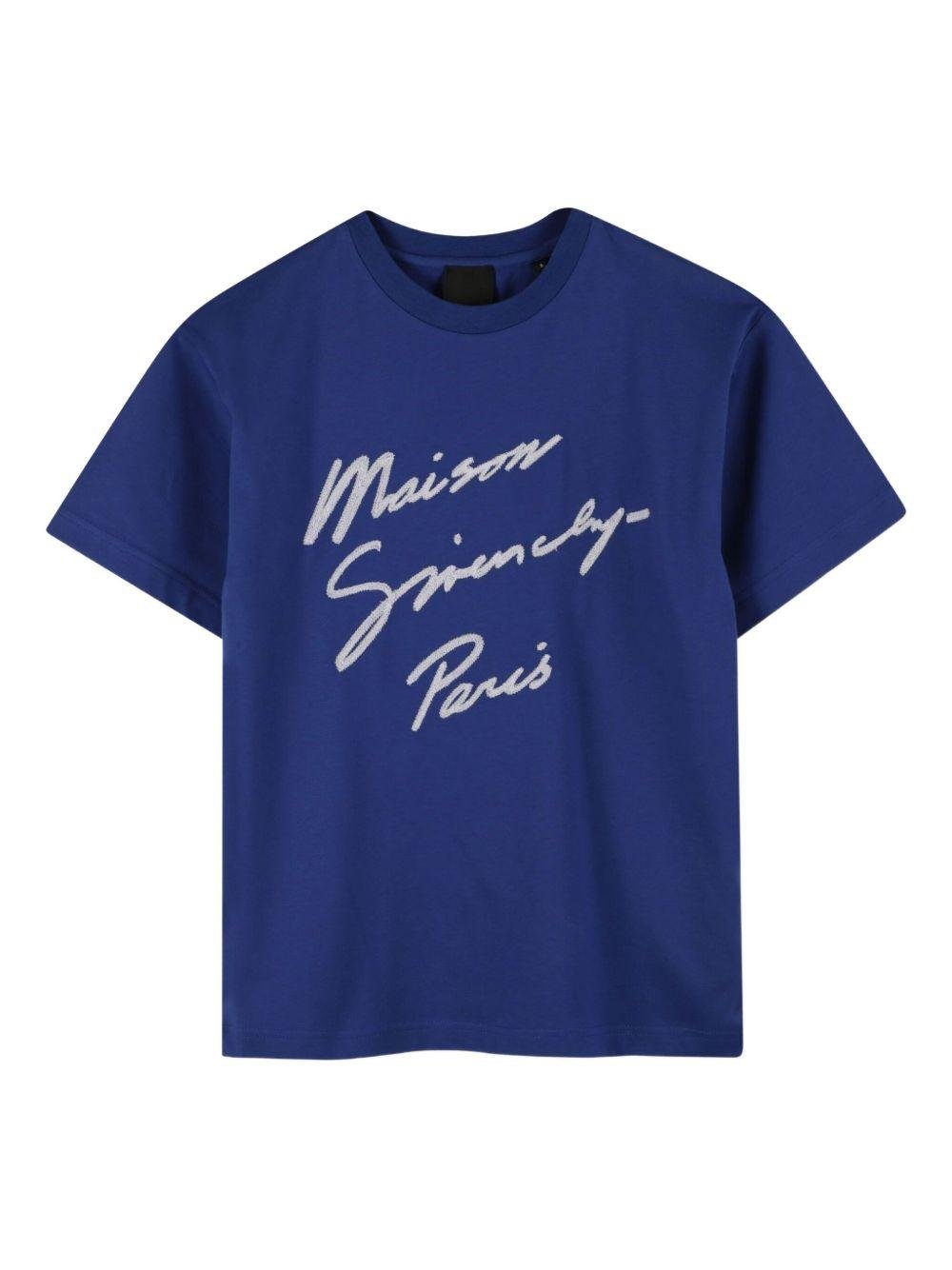 T-shirt per bambini Givenchy Kids blu con stampa logo bianco a lettere - Rubino Kids