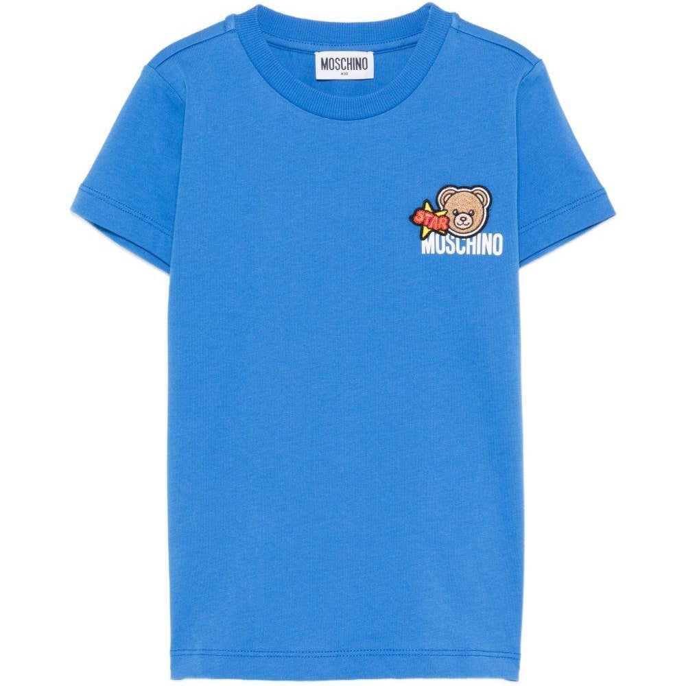 T-shirt per bambini Moschino Kids azzurra con ricamo Teddy Bear - Rubino Kids