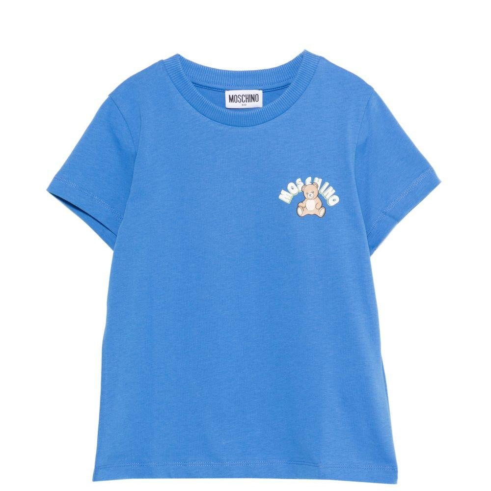 T-shirt per bambini Moschino Kids azzurra con stampa Teddy Bear - Rubino Kids