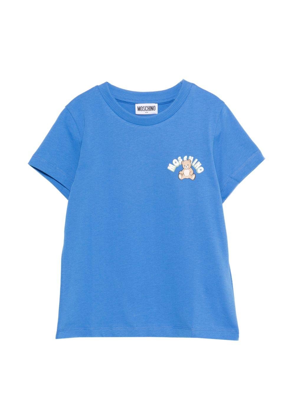 T-shirt per bambini Moschino Kids azzurra con stampa Teddy Bear - Rubino Kids