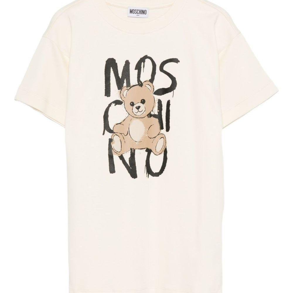 T-shirt per bambini Moschino Kids beige con stampa orsetto - Rubino Kids