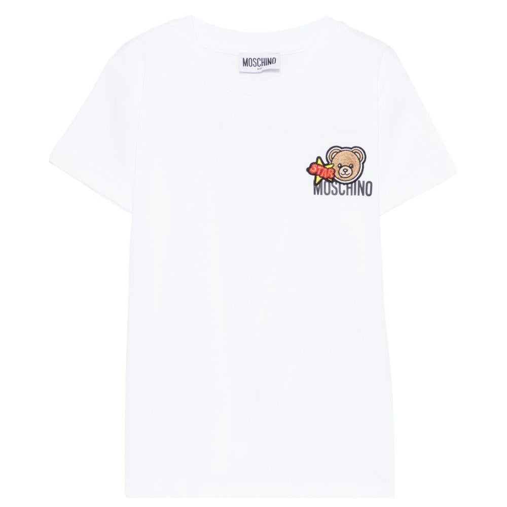 T-shirt per bambini Moschino Kids bianca con ricamo Teddy Bear - Rubino Kids