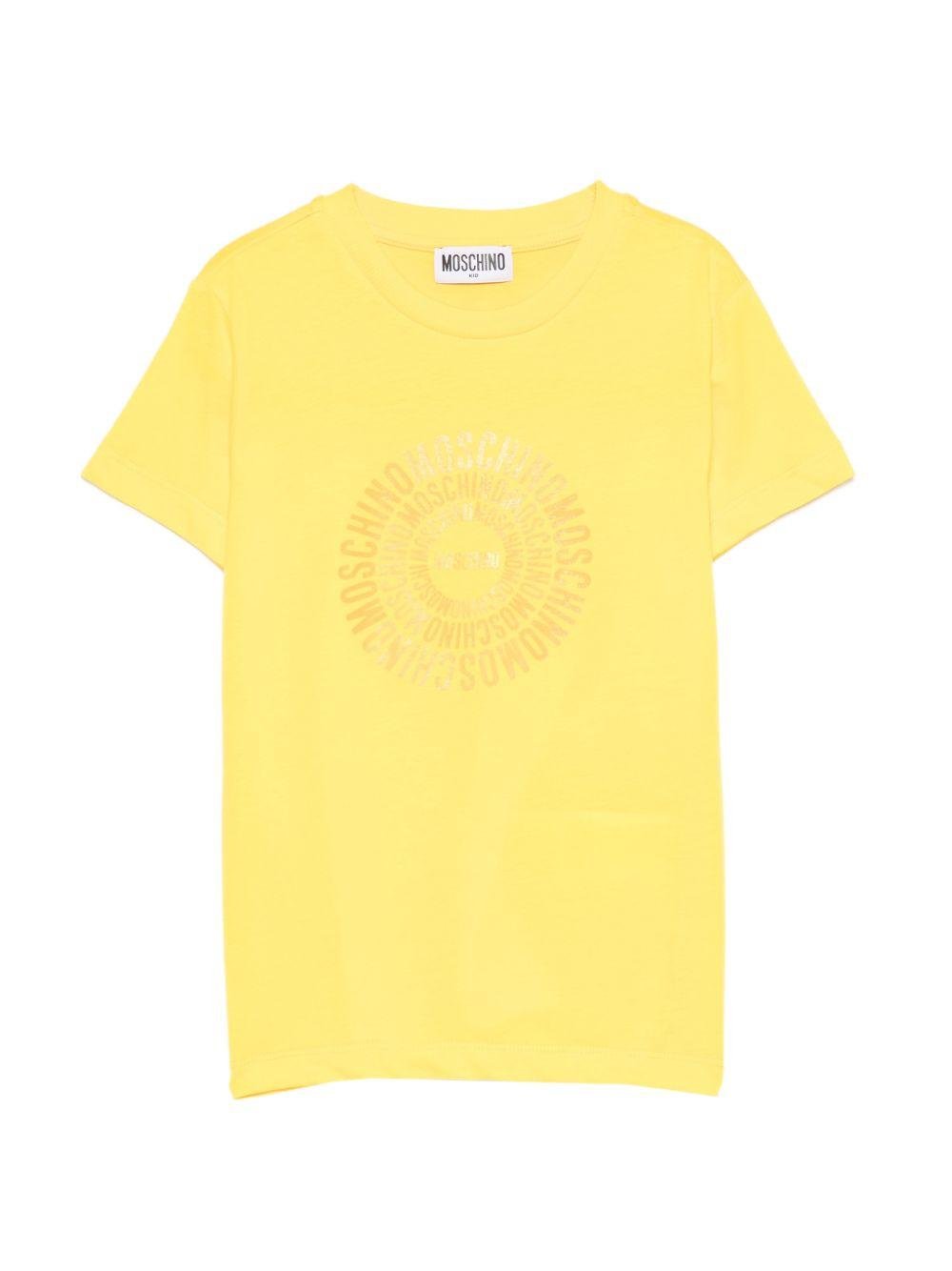 T-shirt per bambini Moschino Kids gialla con logo a spirale sul davanti - Rubino Kids