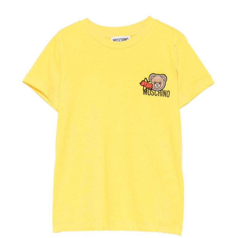 T-shirt per bambini Moschino Kids gialla con ricamo orsetto sul davanti - Rubino Kids