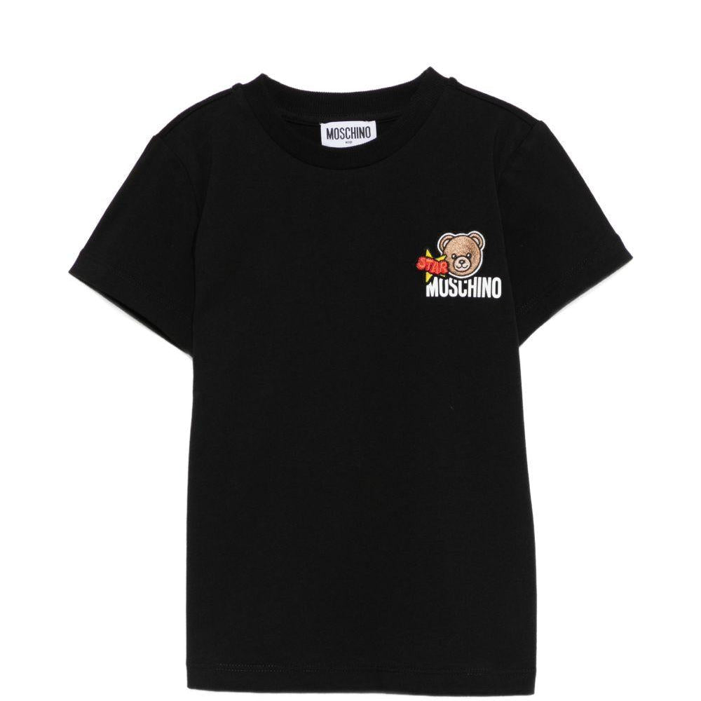 T-shirt per bambini Moschino Kids nera con ricamo Teddy Bear - Rubino Kids