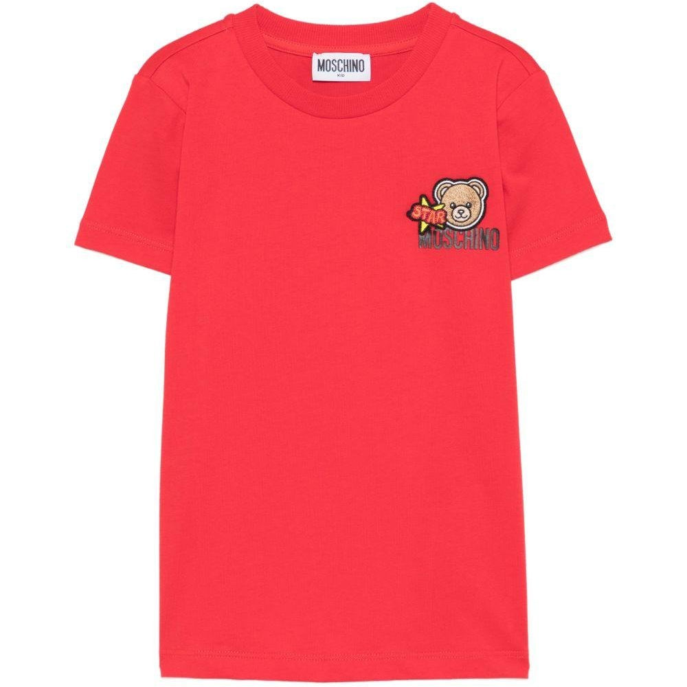 T-shirt per bambini Moschino Kids rossa con ricamo Teddy Bear - Rubino Kids