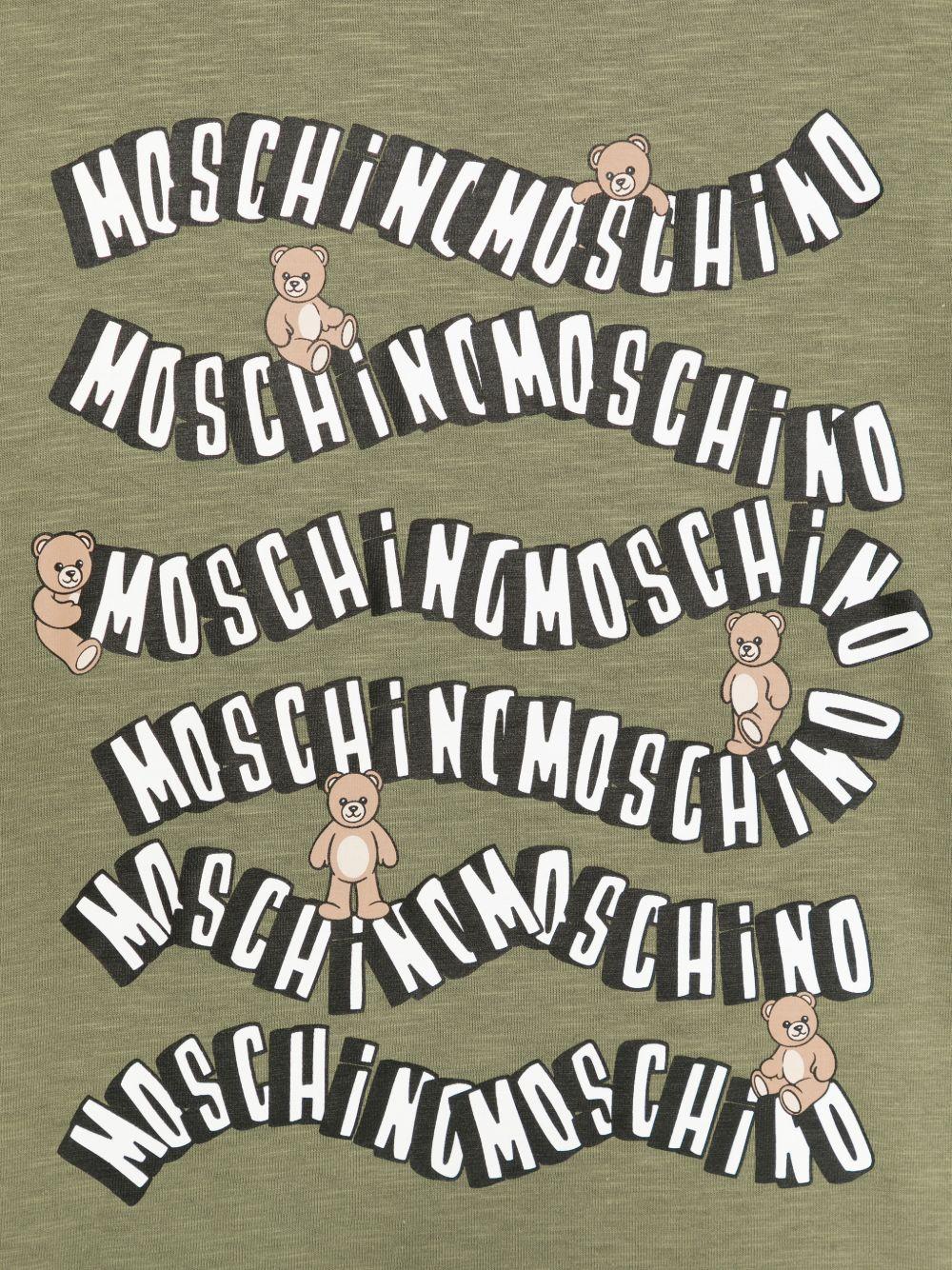 T-shirt per bambini Moschino Kids verde con stampa logo ondulata - Rubino Kids