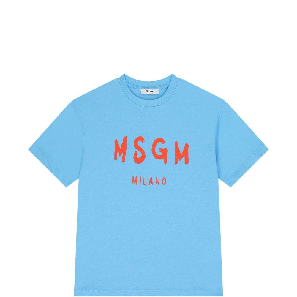 T-shirt per bambini MSGM Kids azzurra con stampa logo - Rubino Kids