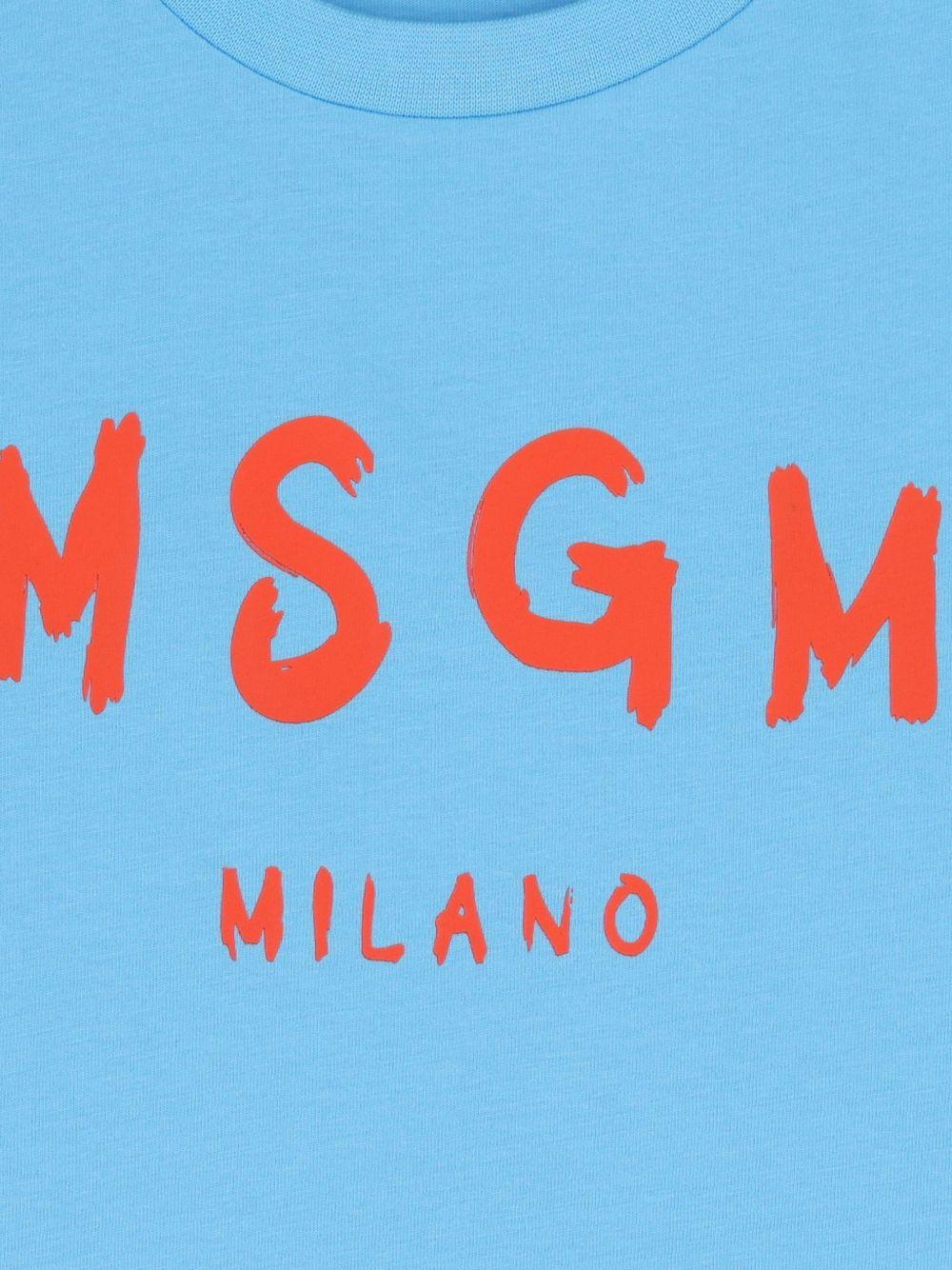 T-shirt per bambini MSGM Kids azzurra con stampa logo - Rubino Kids