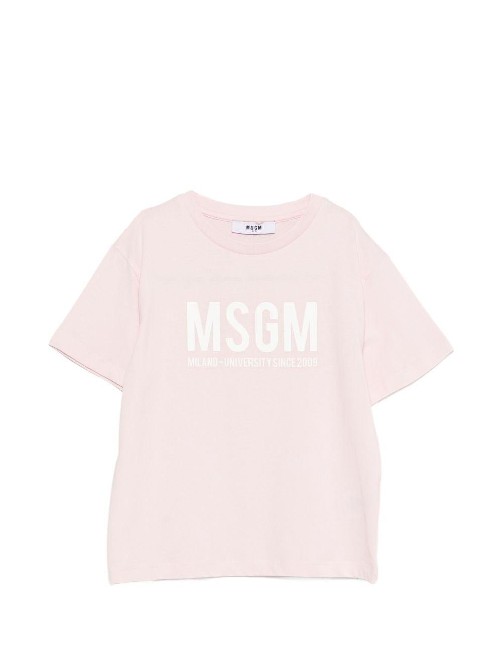 T-shirt per bambini MSGM Kids rosa con logo sul davanti - Rubino Kids