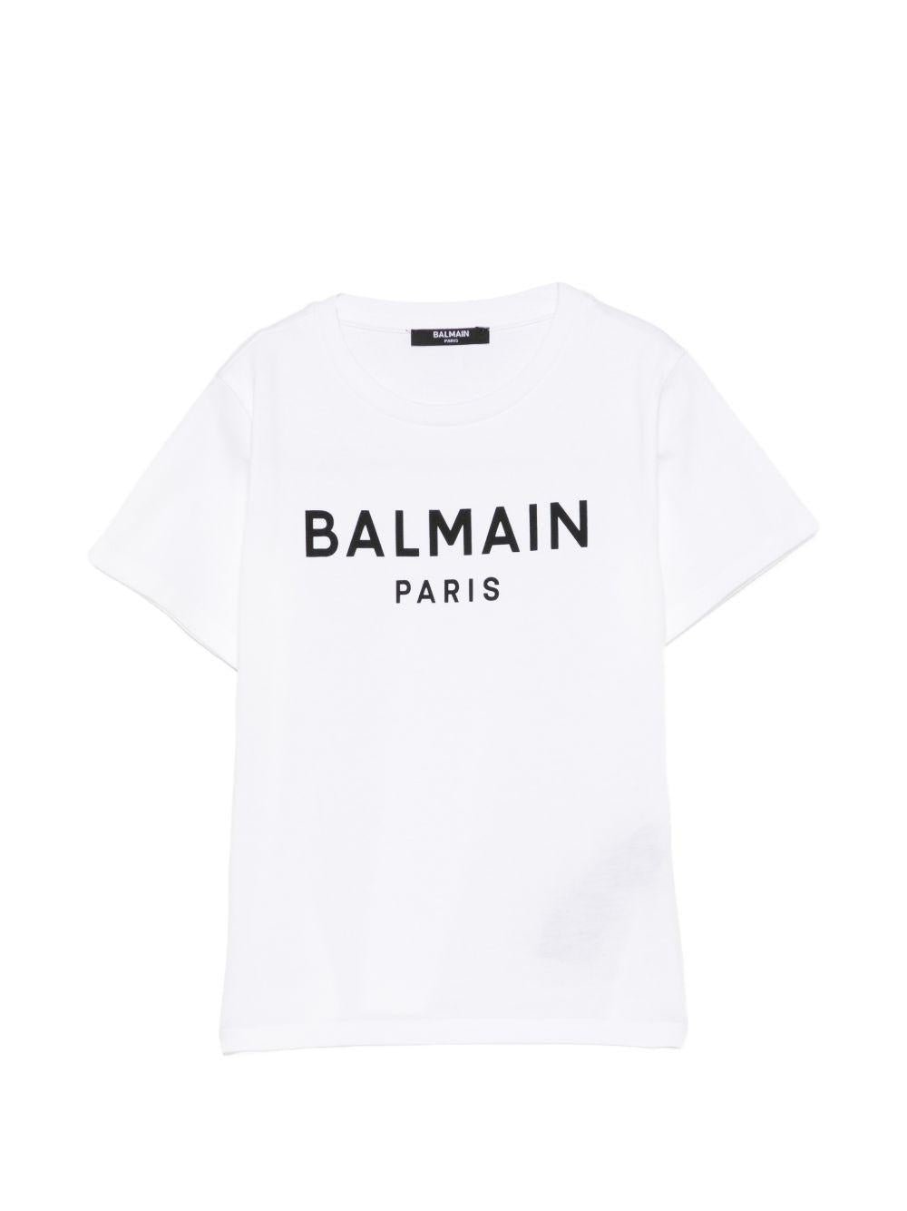 T-shirt per bambino Balmain Kids bianca con logo sul davanti - Rubino Kids
