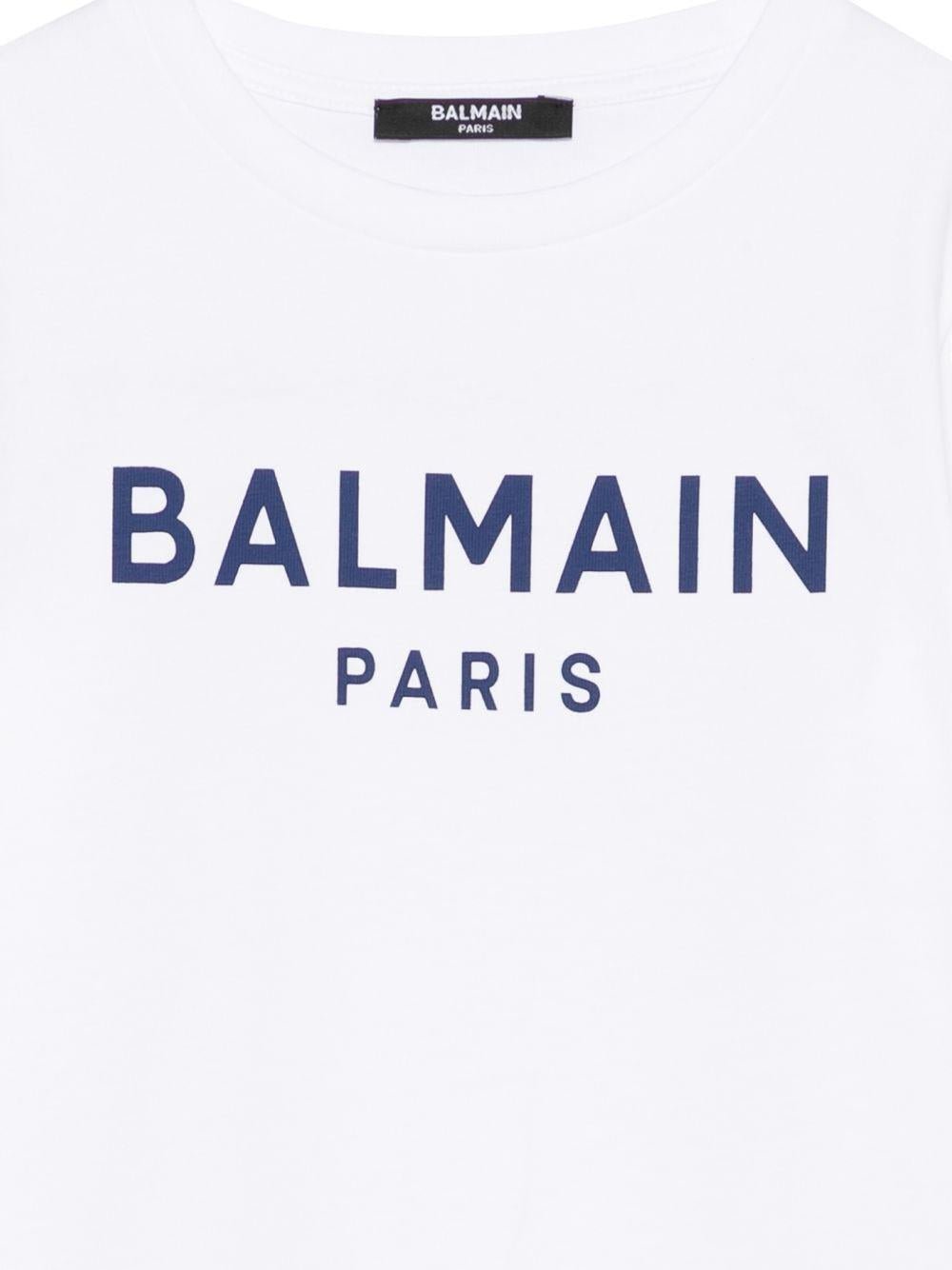 T-shirt per bambino Balmain Kids bianca con logo sul davanti - Rubino Kids