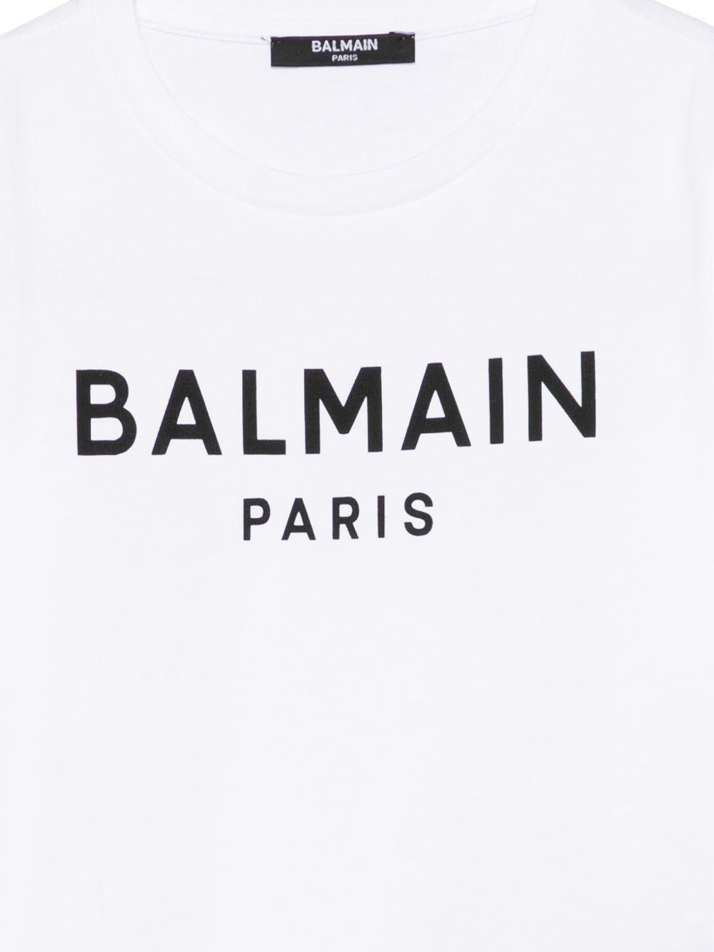 T-shirt per bambino Balmain Kids bianca con logo sul davanti - Rubino Kids