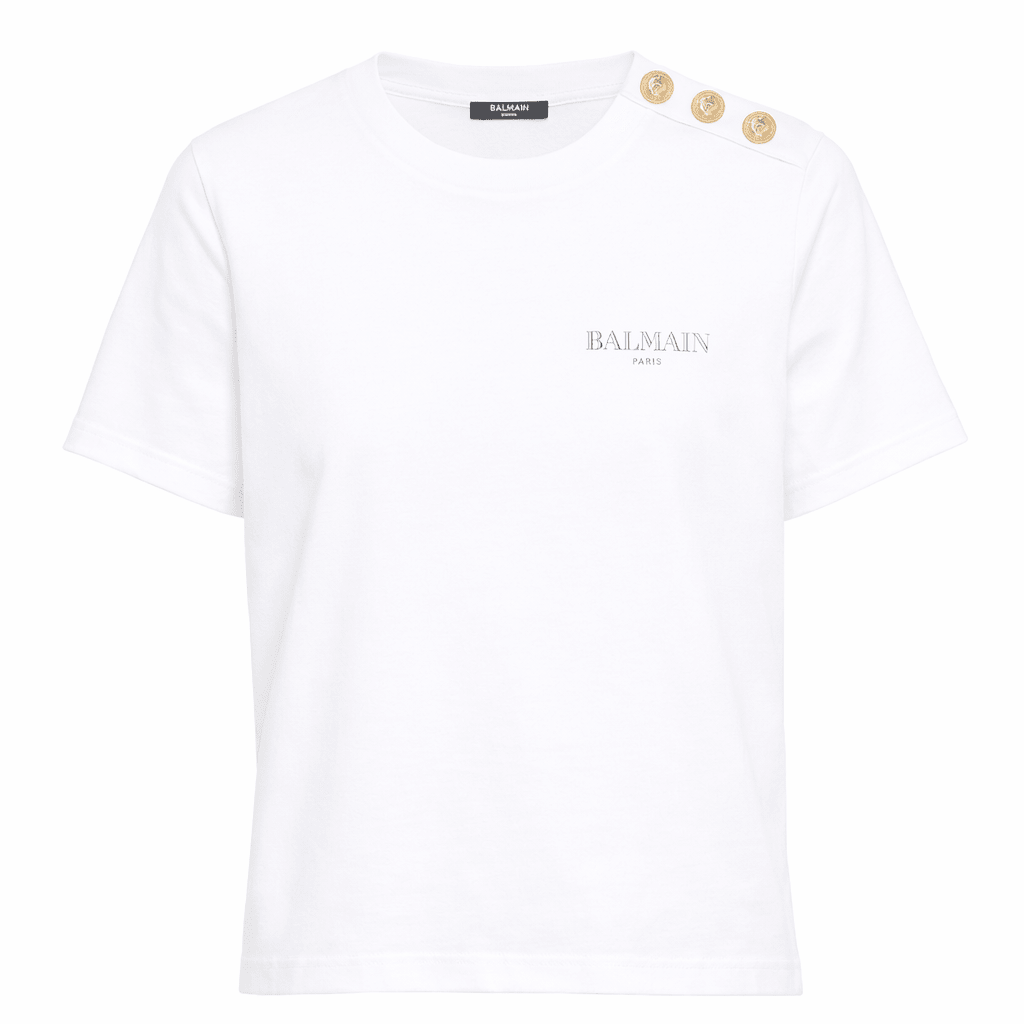 T-shirt per bambino Balmain Kids bianca con logo sul davanti - Rubino Kids