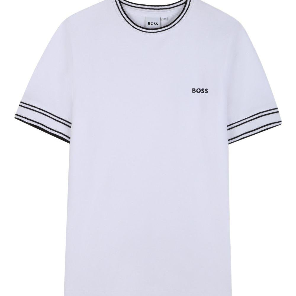 T-shirt per bambino Boss Kids bianco con logo sul petto - Rubino Kids