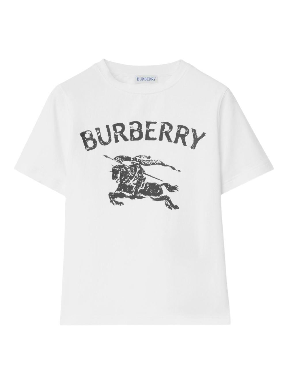 T-shirt per bambino Burberry Kids bianca con design Equestrian Knight - Rubino Kids