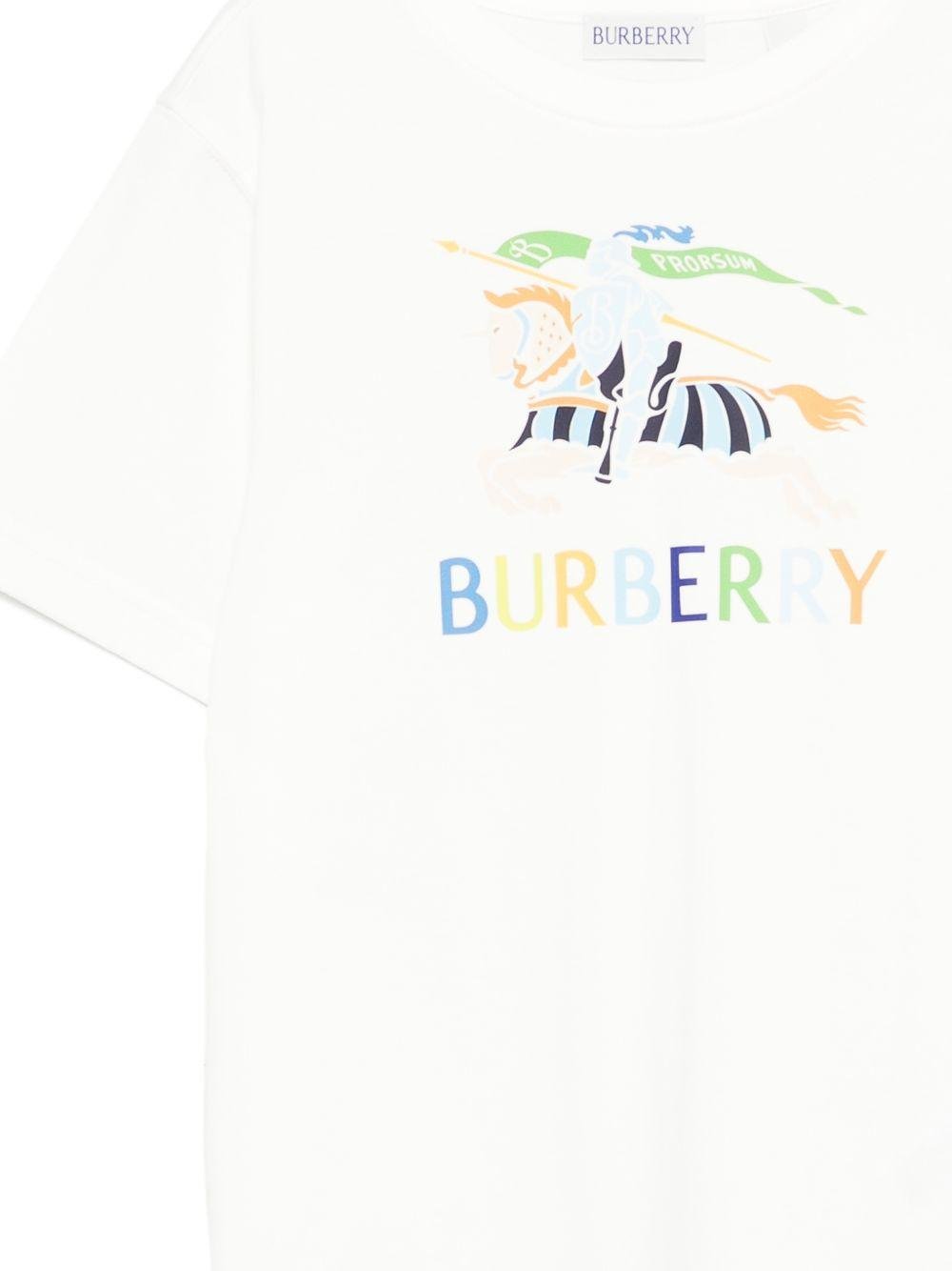 T-shirt per bambino Burberry Kids bianca con Equestrian Knight sul davanti - Rubino Kids
