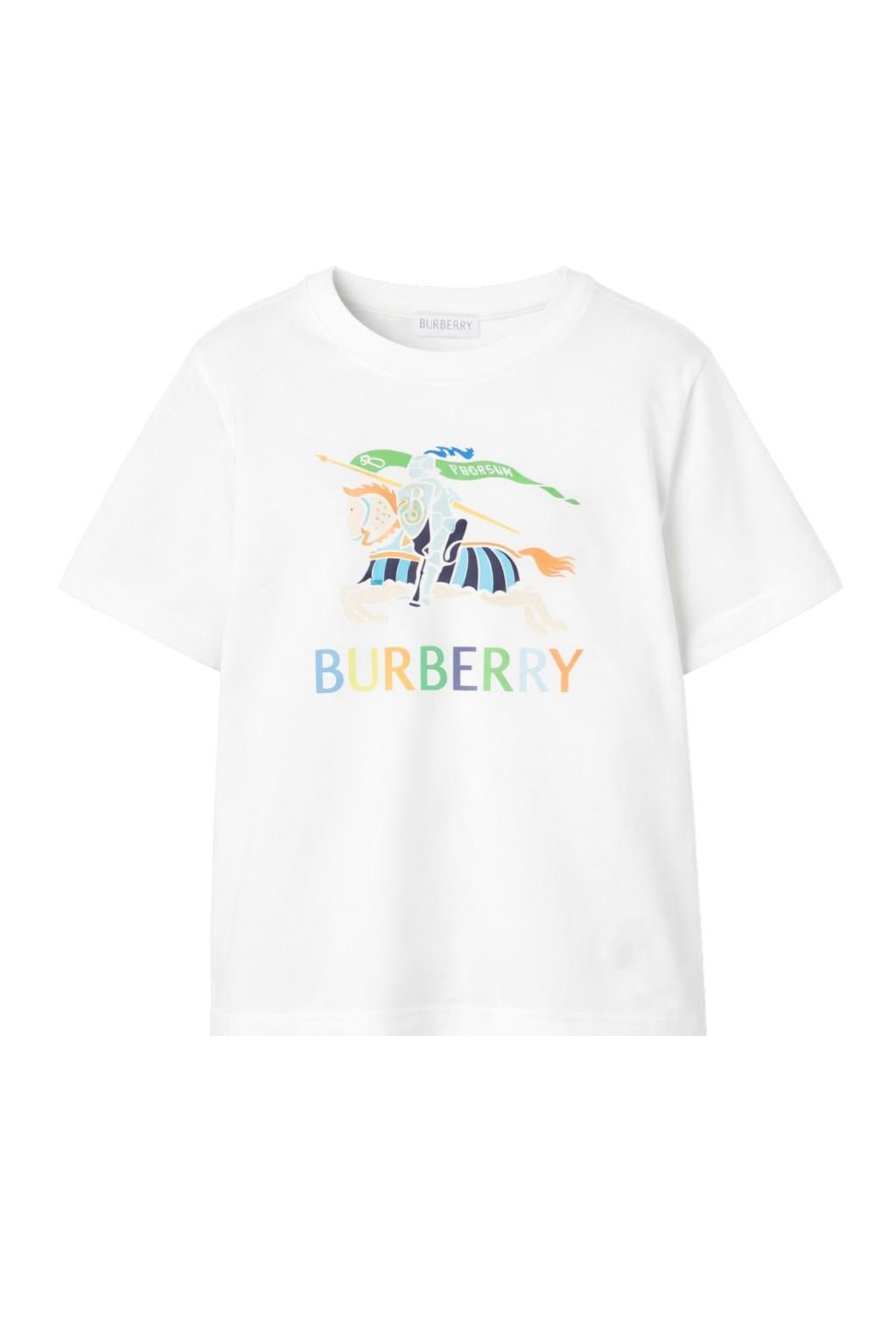 T-shirt per bambino Burberry Kids bianca con Equestrian Knight sul davanti - Rubino Kids