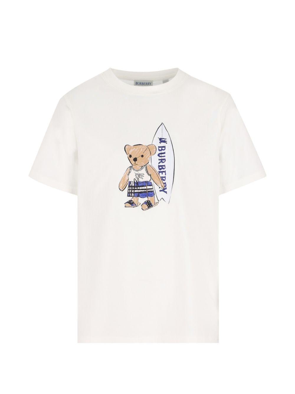 T-shirt per bambino Burberry Kids bianco con stampa orsetto - Rubino Kids