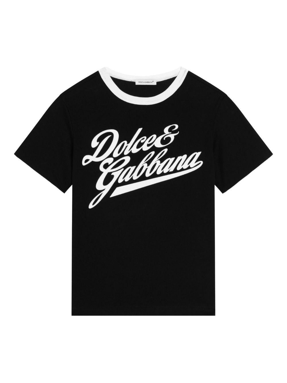 T-shirt per bambino Dolce & Gabbana Kids nera con logo sul davanti - Rubino Kids