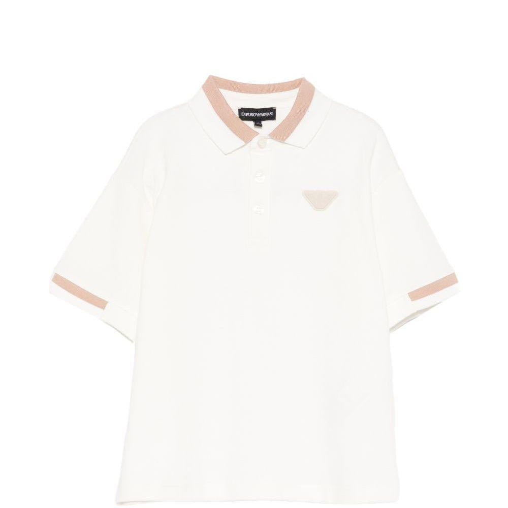 T-shirt per bambino Emporio Armani Kids beige con logo aquila sul davanti - Rubino Kids