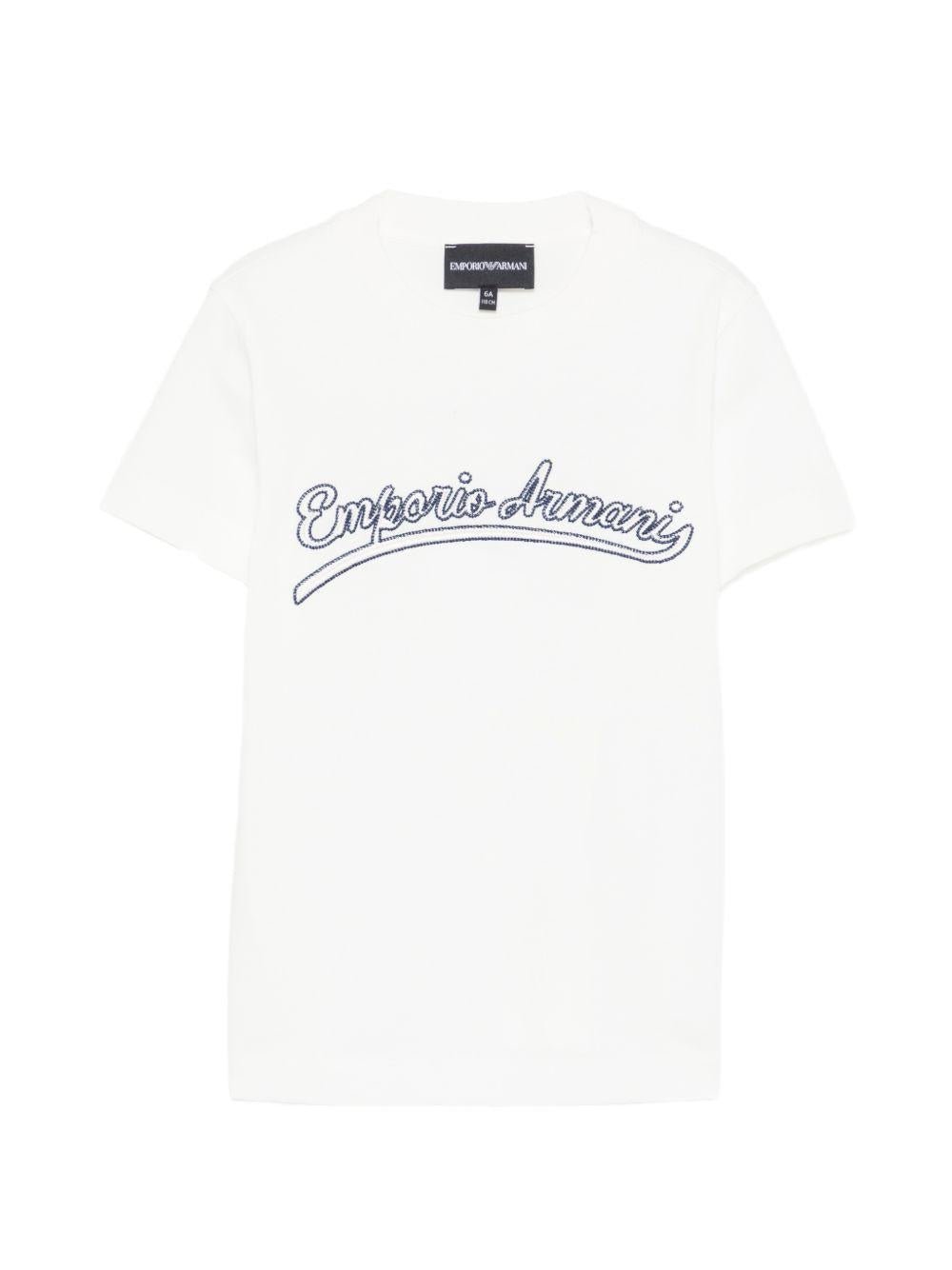 T-shirt per bambino Emporio Armani Kids bianca con logo ricamato - Rubino Kids