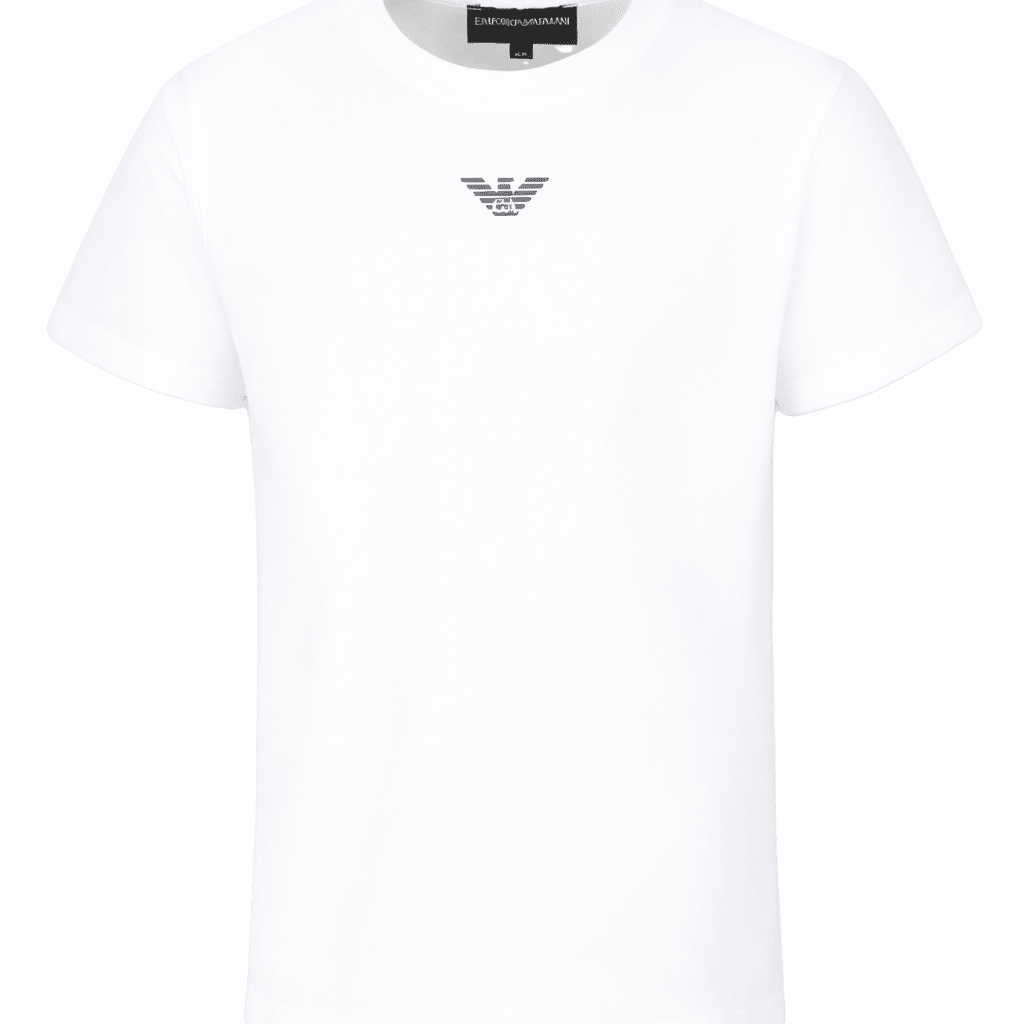 T-shirt per bambino Emporio Armani Kids bianca con logo sul davanti - Rubino Kids