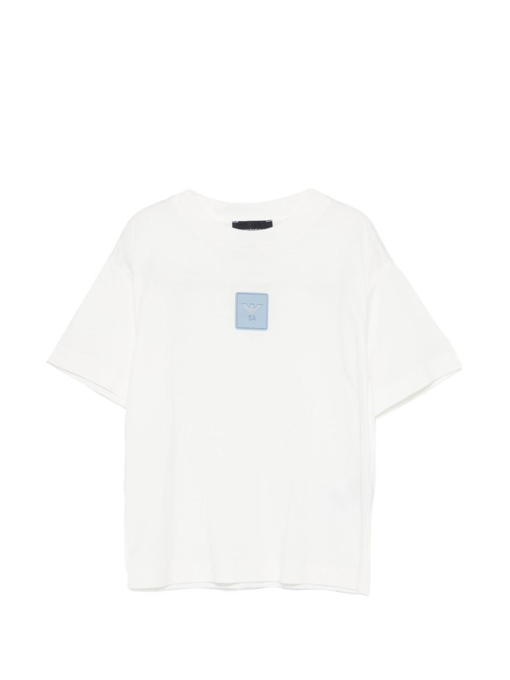 T-shirt per bambino Emporio Armani Kids bianca con patch logo - Rubino Kids