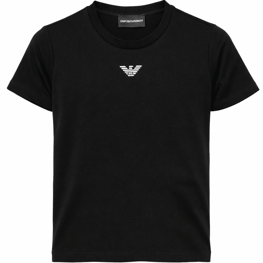 T-shirt per bambino Emporio Armani Kids blu con logo Aquila sul davanti - Rubino Kids