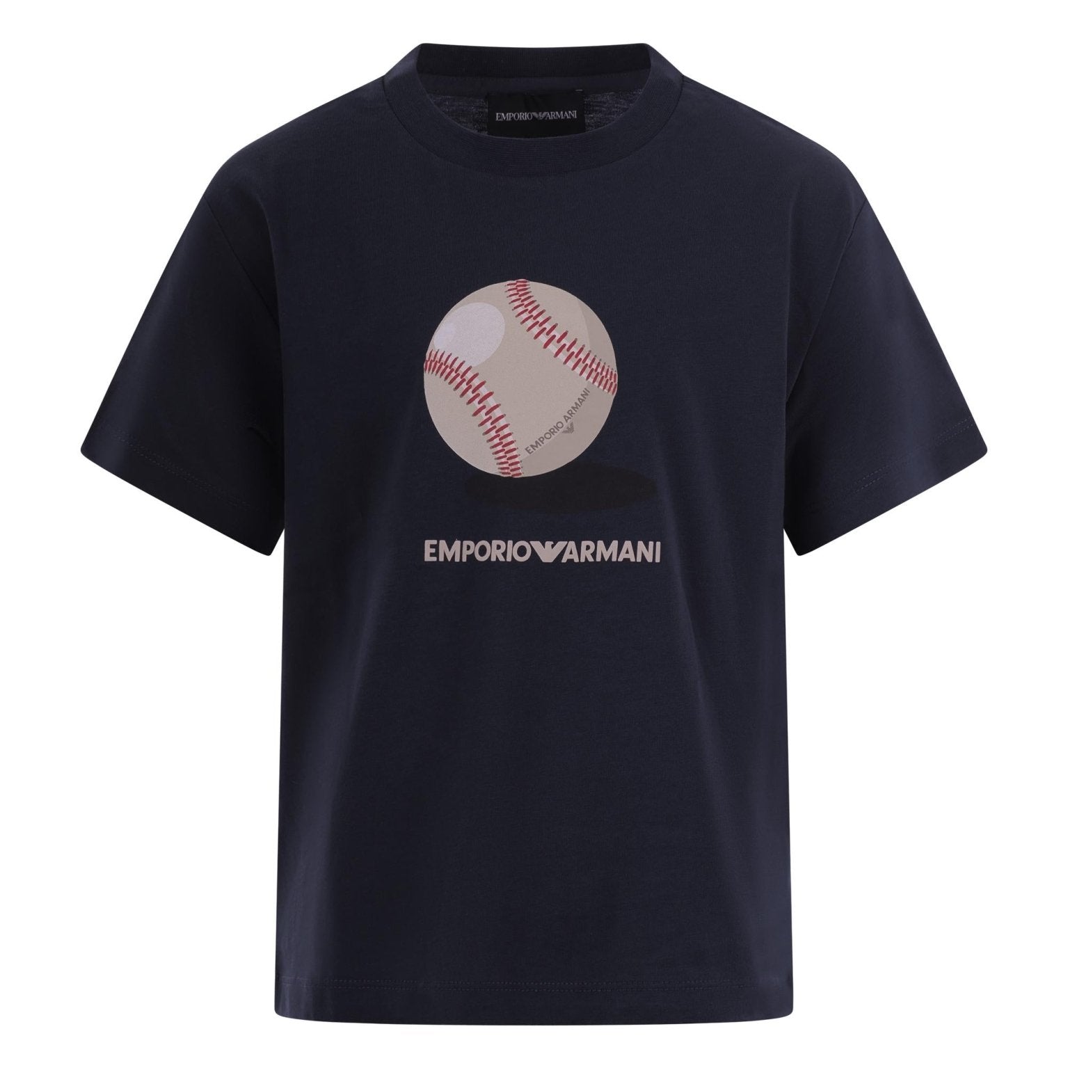 T-shirt per bambino Emporio Armani Kids blu con stampa pallina da baseball - Rubino Kids