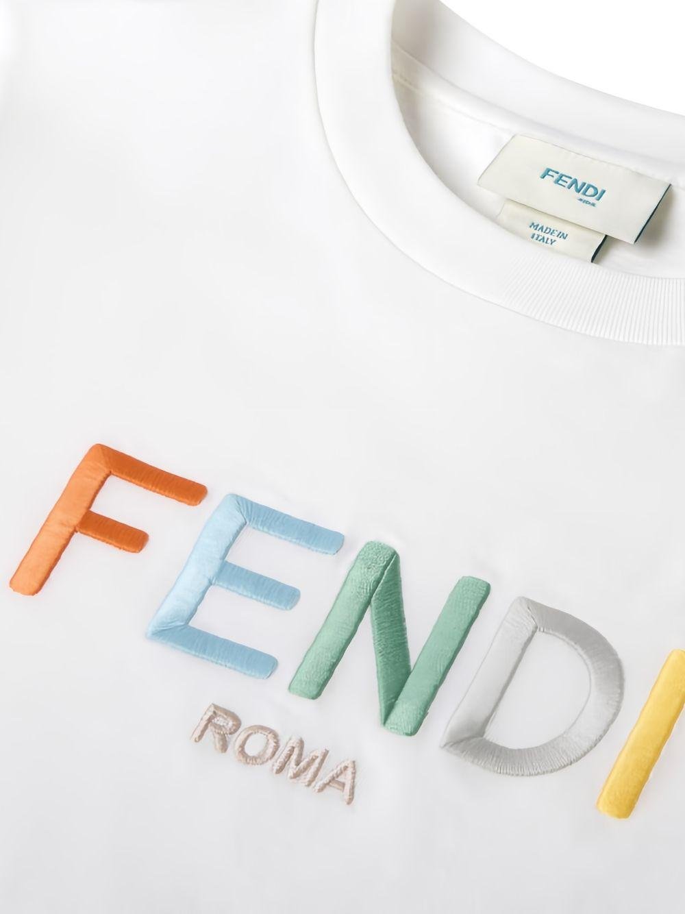 T-shirt per bambino Fendi Kids bianca con logo ricamato - Rubino Kids