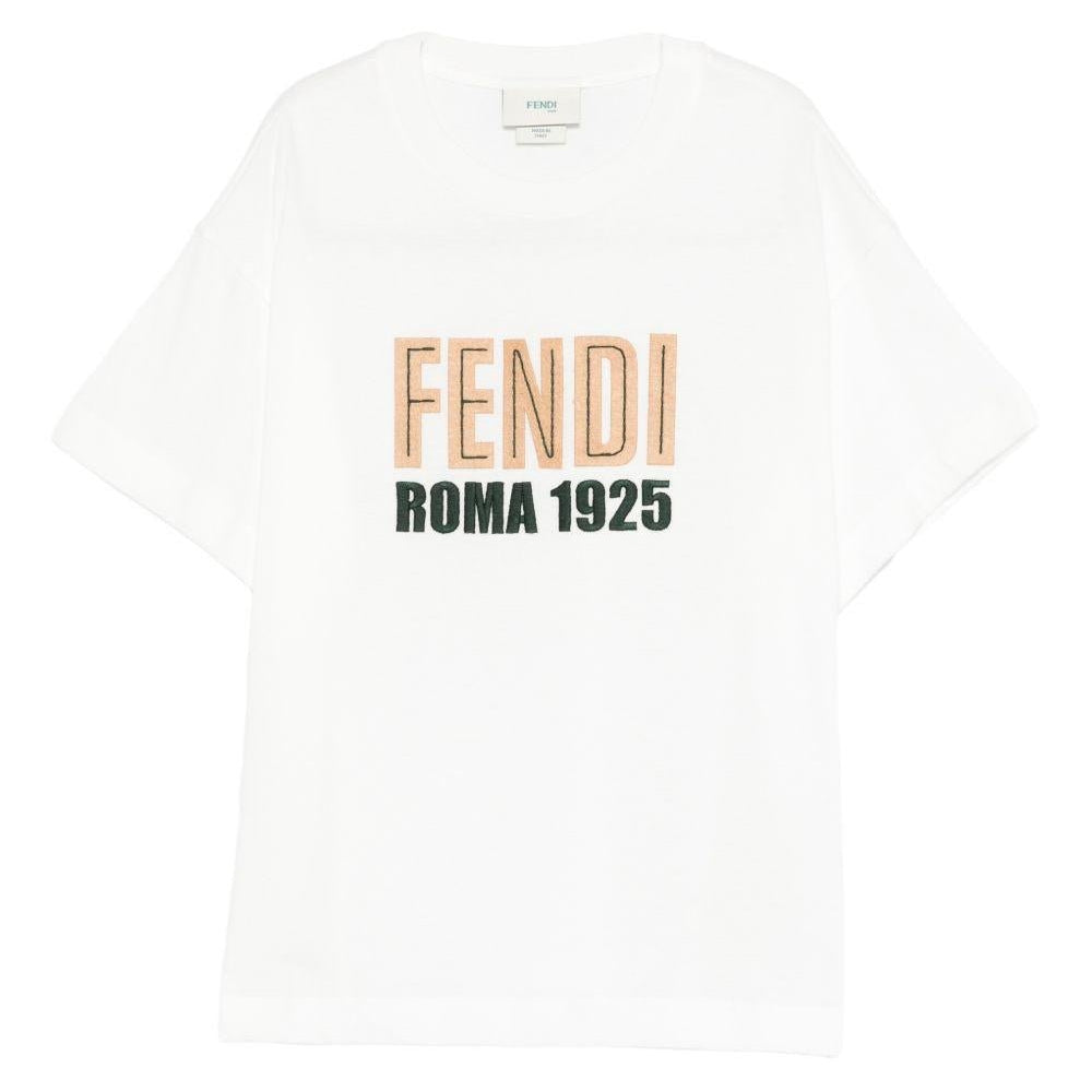 T-shirt per bambino Fendi Kids bianca con logo sul davanti - Rubino Kids