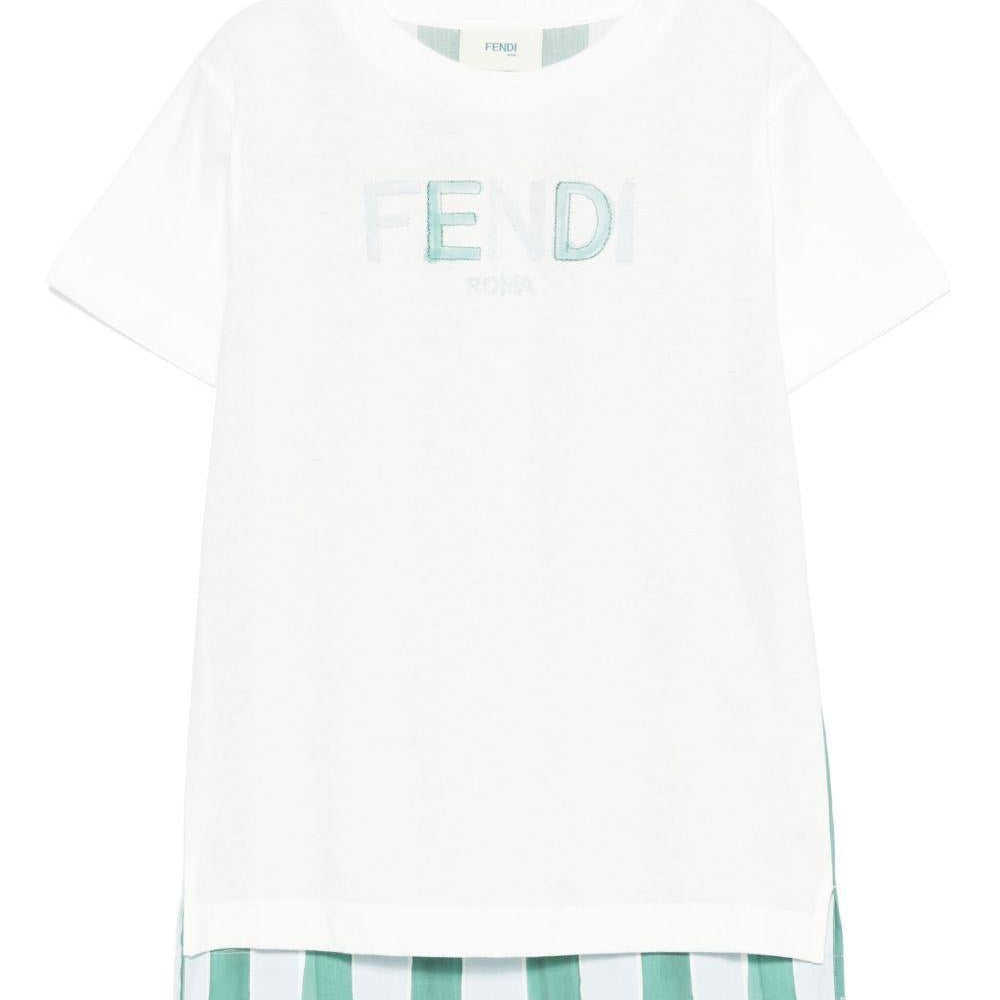 T-shirt per bambino Fendi Kids bianco con stampa a righe sul retro - Rubino Kids