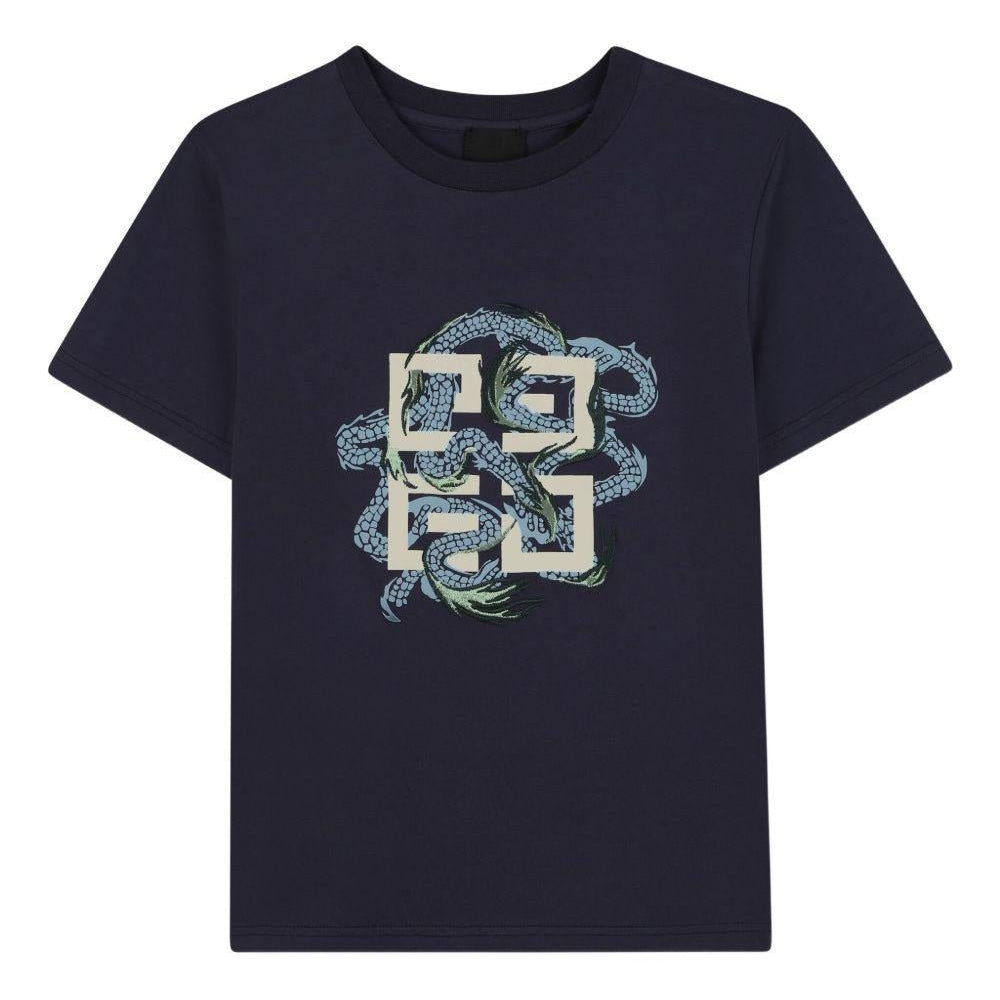 T-shirt per bambino Givenchy Kids blu con stampa serpente frontale - Rubino Kids