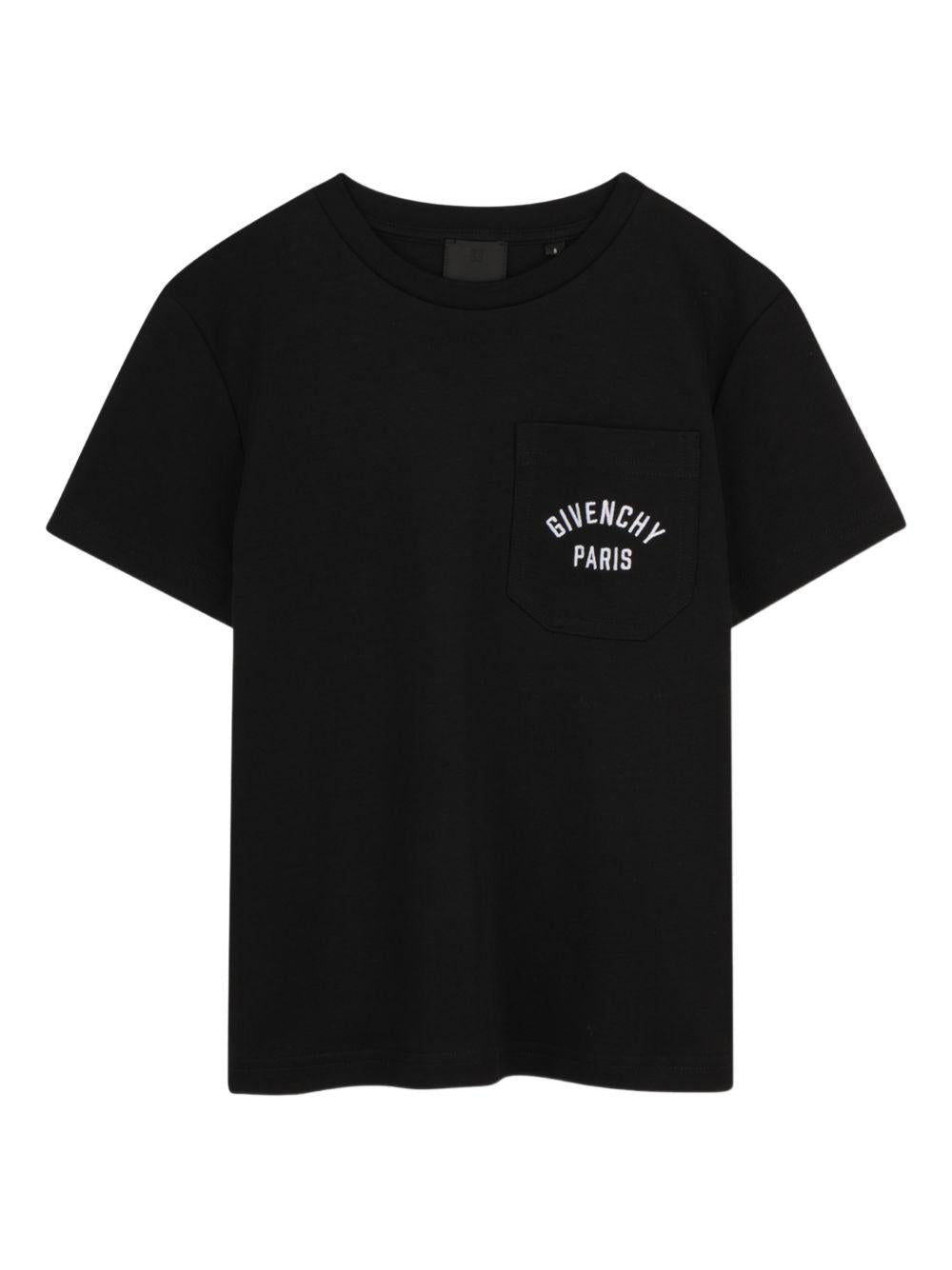 T-shirt per bambino Givenchy Kids nero con logo sul petto - Rubino Kids