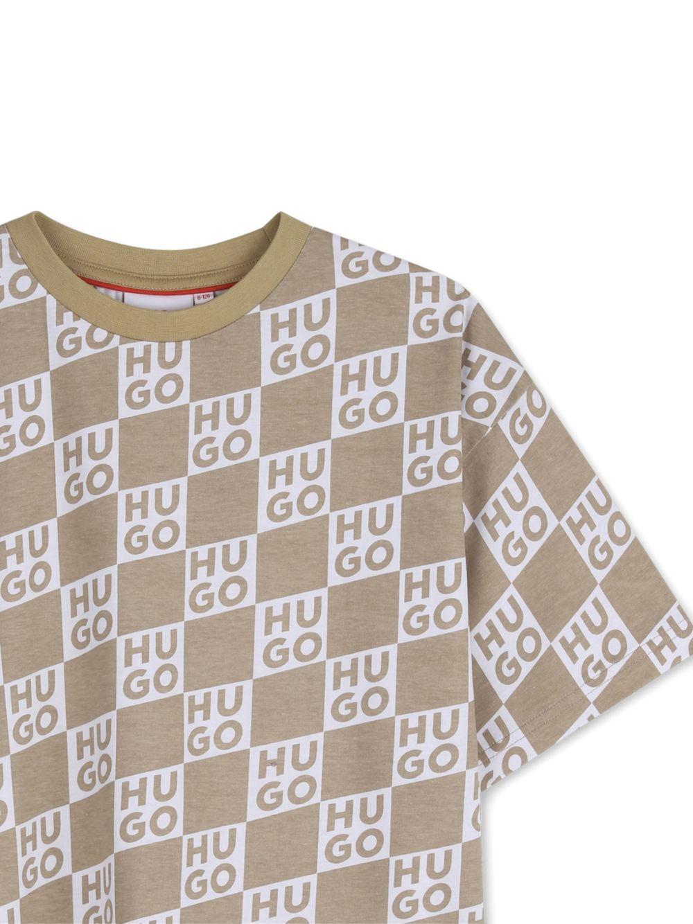 T-shirt per bambino Hugo Kids beige con motivo a quadri - Rubino Kids