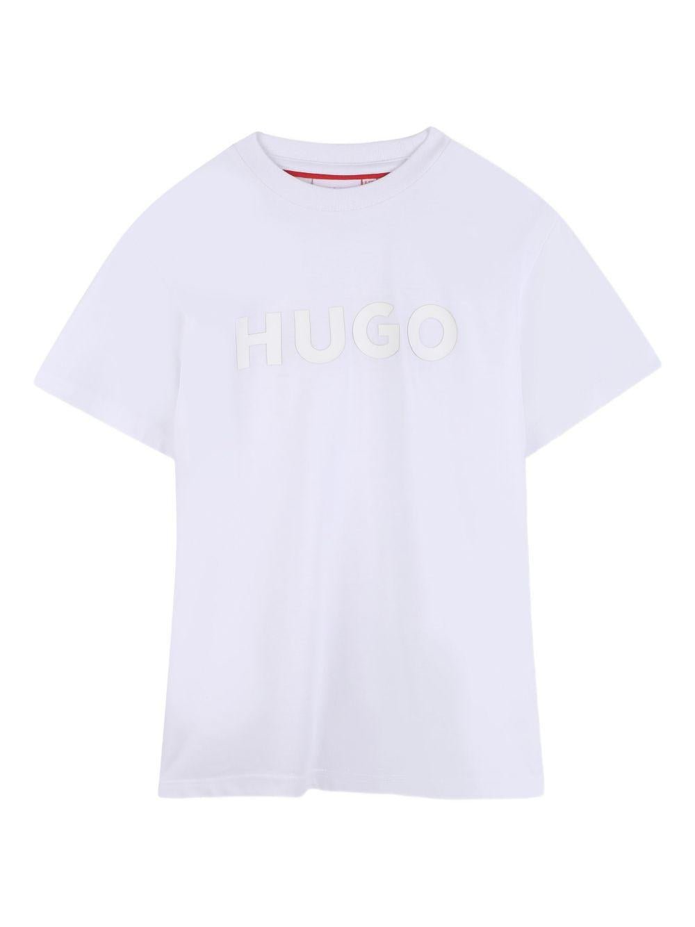 T-shirt per bambino Hugo Kids bianca con dettaglio logo sul davanti - Rubino Kids