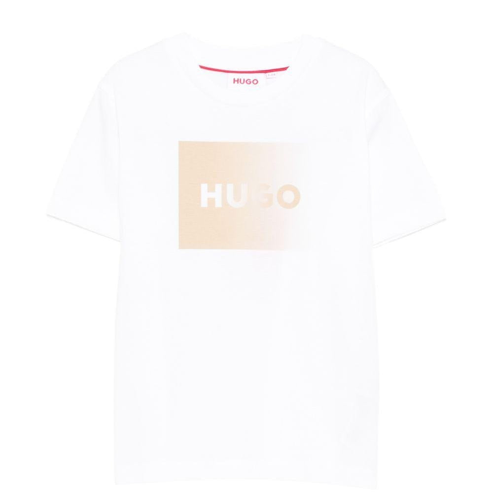 T-shirt per bambino Hugo Kids bianca con logo sul davanti - Rubino Kids