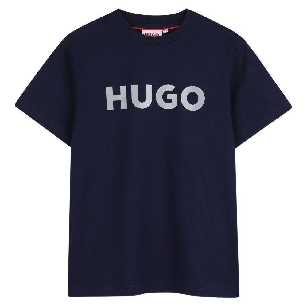 T-shirt per bambino Hugo Kids blu con logo sul davanti - Rubino Kids