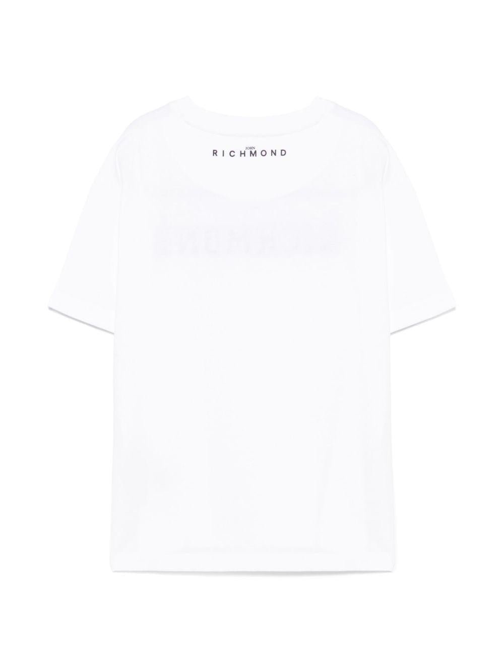 T-shirt per bambino John Richmond Junior bianco con applicazione frontale con logo - Rubino Kids