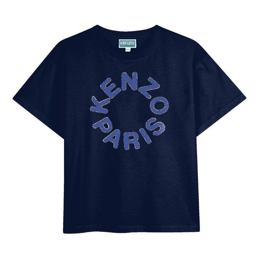 T-shirt per bambino Kenzo Kids blu con stampa logo - Rubino Kids