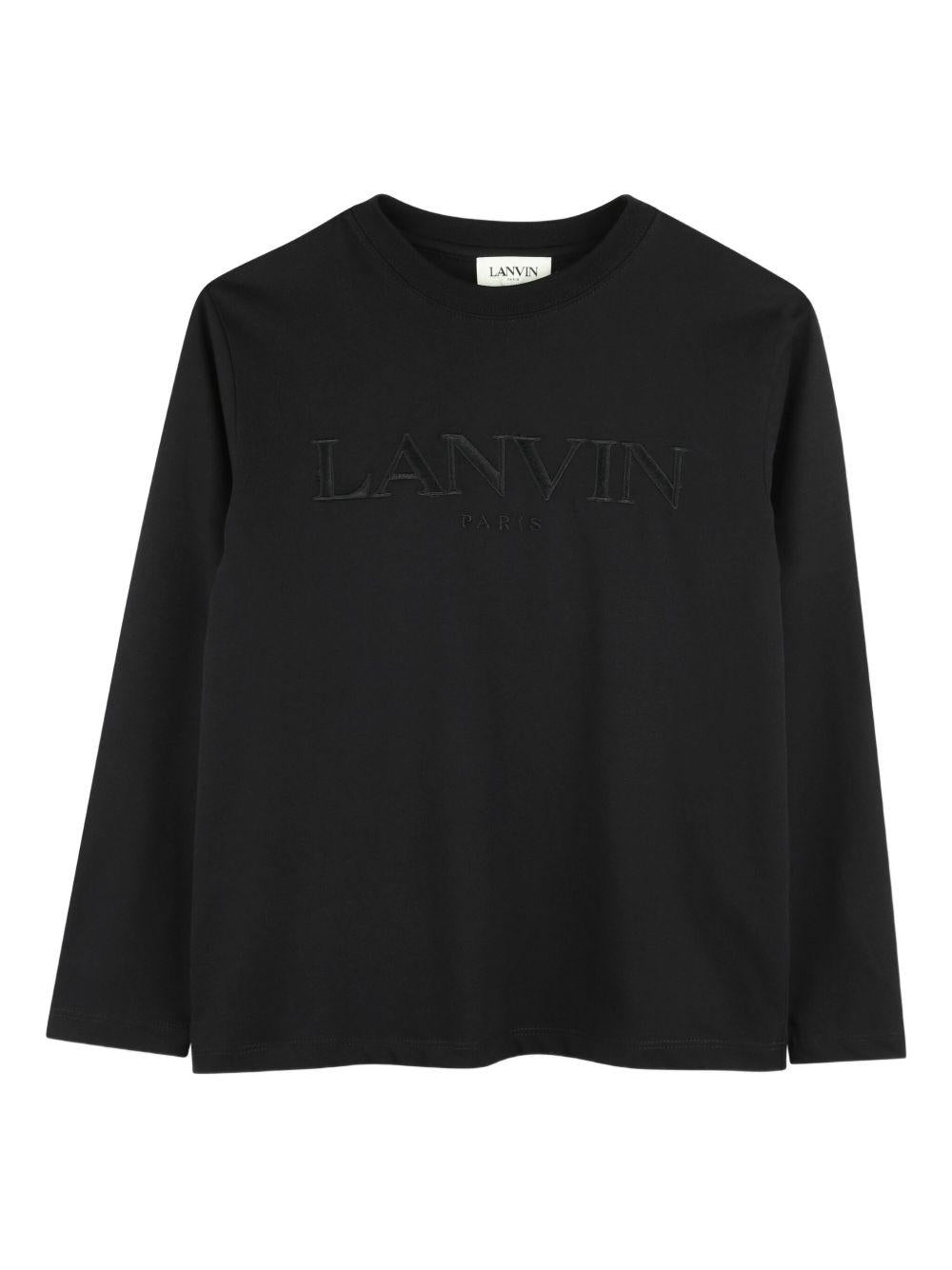 T-shirt per bambino Lanvin Enfant nero con logo ricamato - Rubino Kids