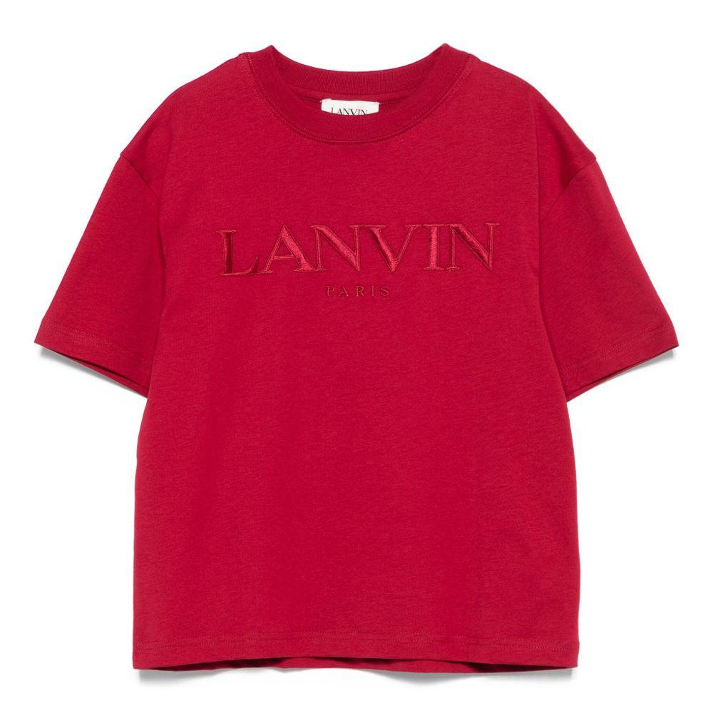 T-shirt per bambino Lanvin Enfant rosso con logo ricamato - Rubino Kids