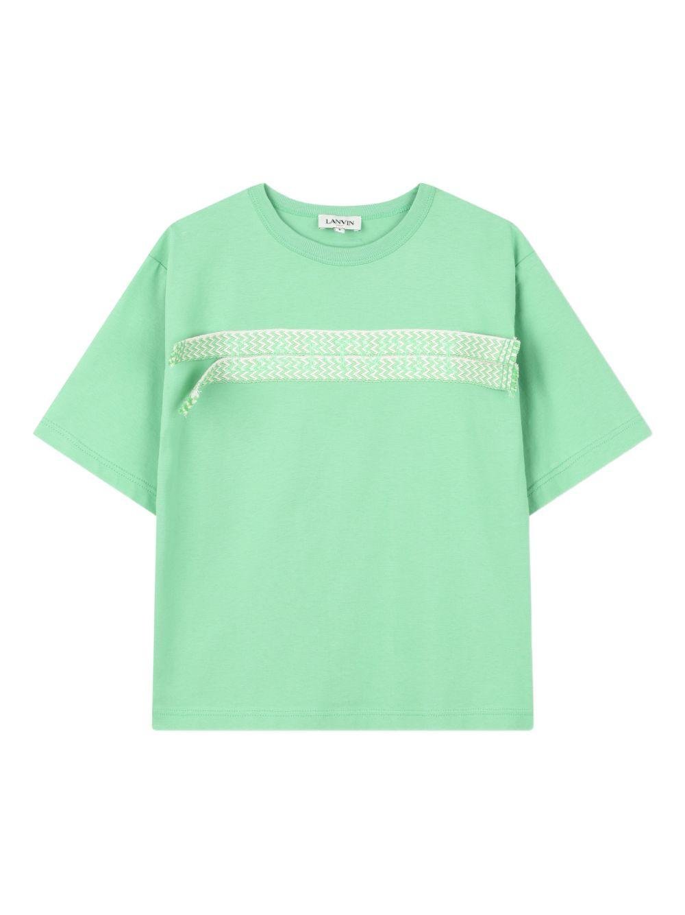 T-shirt per bambino Lanvin Enfant verde con bordo intrecciato - Rubino Kids