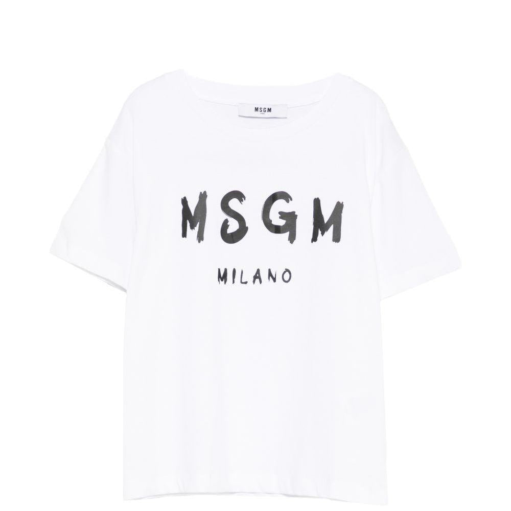 T-shirt per bambino MSGM Kids bianca con stampa logo - Rubino Kids