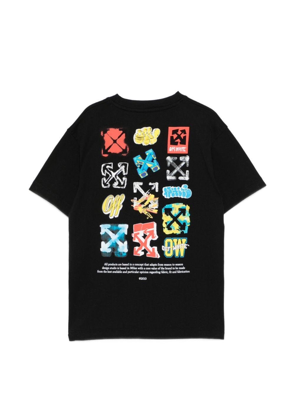 T-shirt per bambino Off - White Kids nera con stampa grafica - Rubino Kids