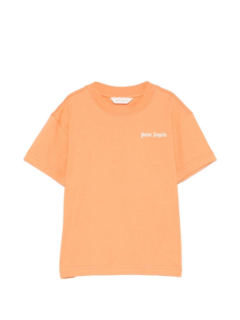 T-shirt per bambino Palm Angels Kids arancione con logo sul davanti - Rubino Kids