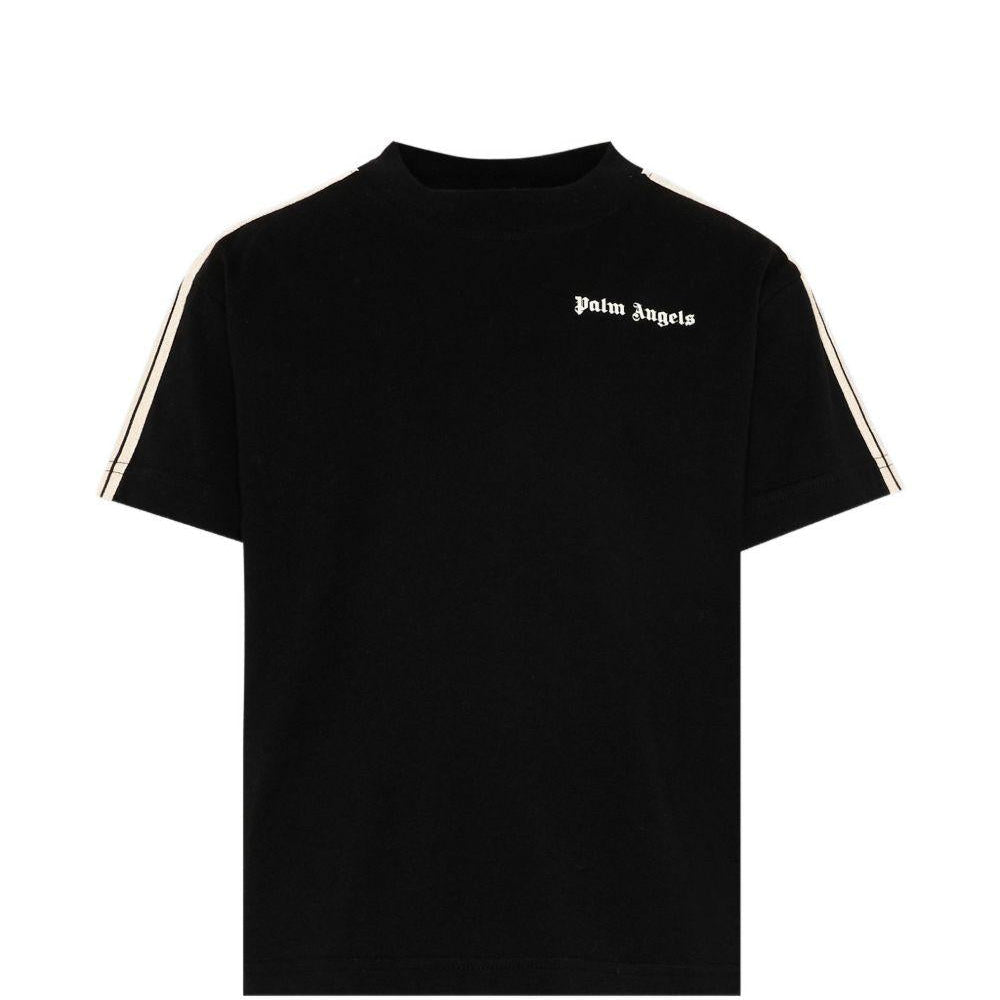 T-shirt per bambino Palm Angels Kids nera con logo sul davanti - Rubino Kids