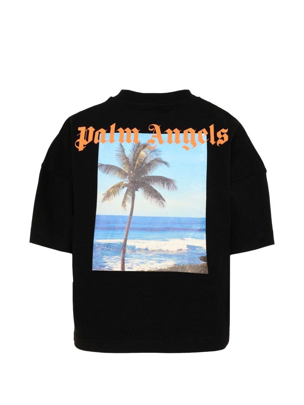 T-shirt per bambino Palm Angels Kids nera con stampa grafica sul retro - Rubino Kids