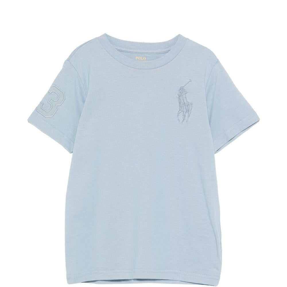 T-shirt per bambino Polo Ralph Lauren Kids azzurra con caratteristico motivo Polo Pony - Rubino Kids